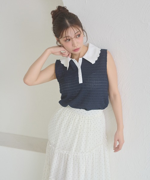 Ambre Neige(アンブルネージュ)の「bicolor polo sleeveless tops / ハイショクポロノースリーブトップス(ポロシャツ・レディース・ライトイエロー/グリーン/ネイビー・FREE)」の17枚目の写真