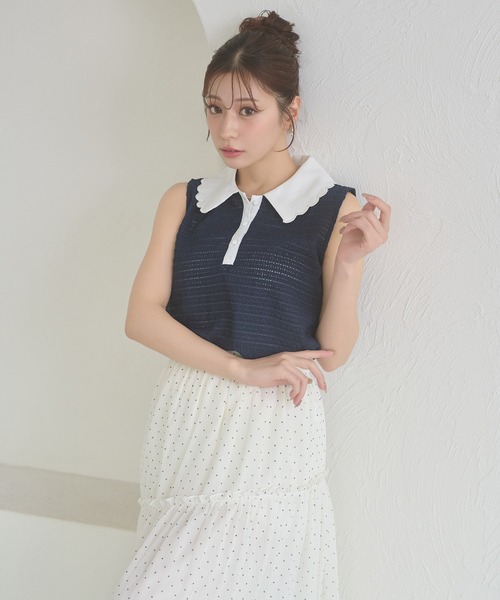 Ambre Neige(アンブルネージュ)の「bicolor polo sleeveless tops / ハイショクポロノースリーブトップス(ポロシャツ・レディース・ライトイエロー/グリーン/ネイビー・FREE)」の16枚目の写真