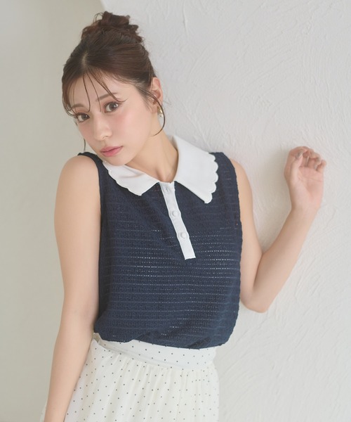 Ambre Neige(アンブルネージュ)の「bicolor polo sleeveless tops / ハイショクポロノースリーブトップス(ポロシャツ・レディース・ライトイエロー/グリーン/ネイビー・FREE)」の18枚目の写真