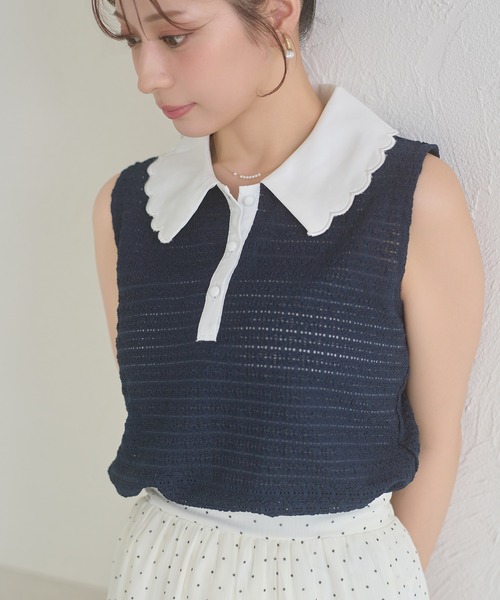 Ambre Neige(アンブルネージュ)の「bicolor polo sleeveless tops / ハイショクポロノースリーブトップス(ポロシャツ・レディース・ライトイエロー/グリーン/ネイビー・FREE)」の20枚目の写真