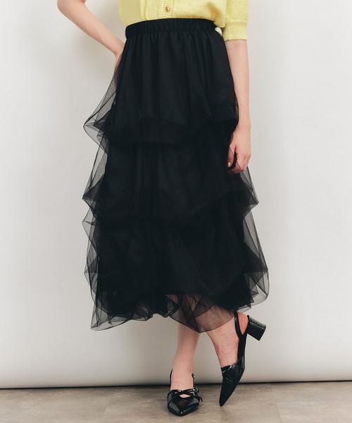 REDYAZEL(レディアゼル)の「タックバルーンボリュームチュールロングスカート(スカート・レディース・ブラック/ブラウン/オフホワイト/ピンク・FREE)」の1枚目の写真