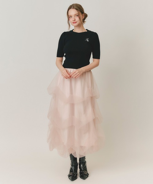 REDYAZEL(レディアゼル)の「タックバルーンボリュームチュールロングスカート(スカート・レディース・ブラック/ブラウン/オフホワイト/ピンク・FREE)」の9枚目の写真