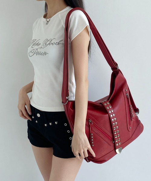 LA VORAGINE(ラ ヴォラジネ)の「3WAYドットスタッズショルダーバッグ/リュックトートバッグ(トートバッグ・レディース・Red/GRAY/Black/BROWN・FREE)」の9枚目の写真