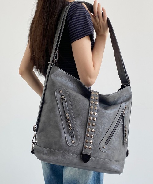 LA VORAGINE(ラ ヴォラジネ)の「3WAYドットスタッズショルダーバッグ/リュックトートバッグ(トートバッグ・レディース・Red/GRAY/Black/BROWN・FREE)」の22枚目の写真