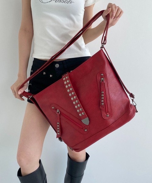 LA VORAGINE(ラ ヴォラジネ)の「3WAYドットスタッズショルダーバッグ/リュックトートバッグ(トートバッグ・レディース・Red/GRAY/Black/BROWN・FREE)」の10枚目の写真
