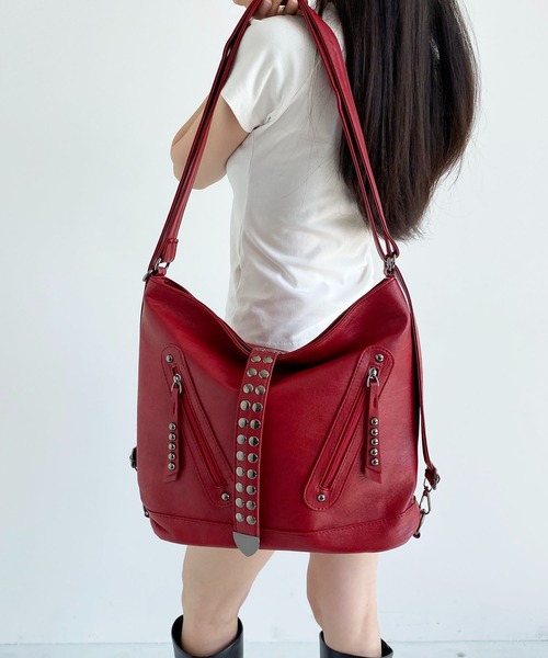 LA VORAGINE(ラ ヴォラジネ)の「3WAYドットスタッズショルダーバッグ/リュックトートバッグ(トートバッグ・レディース・Red/GRAY/Black/BROWN・FREE)」の11枚目の写真