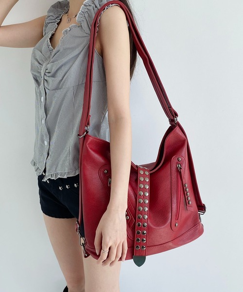 LA VORAGINE(ラ ヴォラジネ)の「3WAYドットスタッズショルダーバッグ/リュックトートバッグ(トートバッグ・レディース・Red/GRAY/Black/BROWN・FREE)」の12枚目の写真