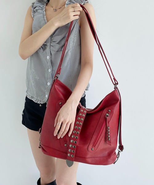 LA VORAGINE(ラ ヴォラジネ)の「3WAYドットスタッズショルダーバッグ/リュックトートバッグ(トートバッグ・レディース・Red/GRAY/Black/BROWN・FREE)」の13枚目の写真