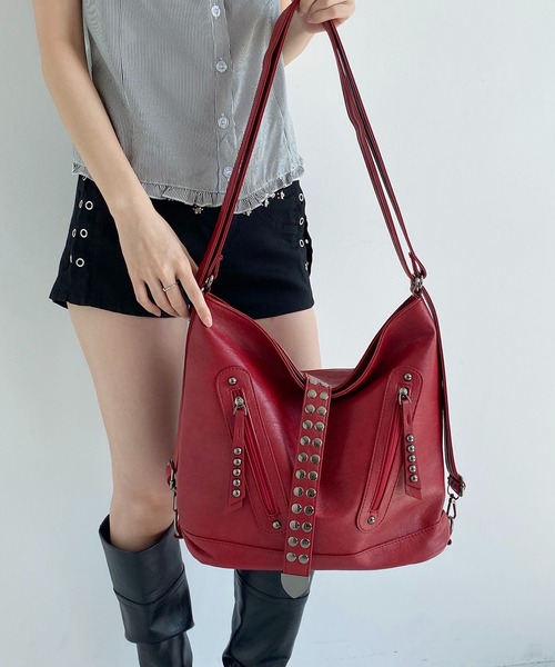 LA VORAGINE(ラ ヴォラジネ)の「3WAYドットスタッズショルダーバッグ/リュックトートバッグ(トートバッグ・レディース・Red/GRAY/Black/BROWN・FREE)」の14枚目の写真