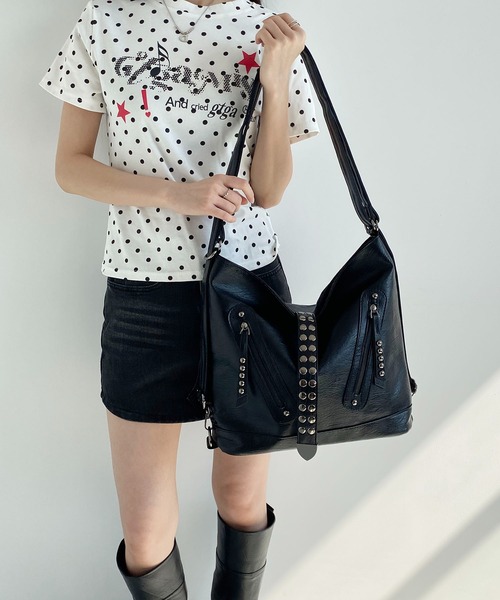 LA VORAGINE(ラ ヴォラジネ)の「3WAYドットスタッズショルダーバッグ/リュックトートバッグ(トートバッグ・レディース・Red/GRAY/Black/BROWN・FREE)」の5枚目の写真