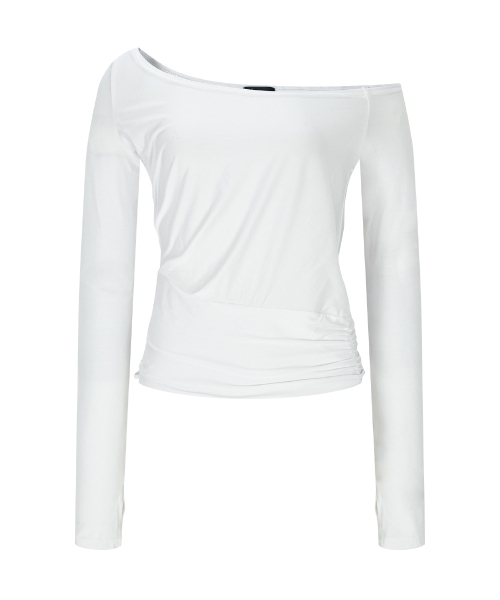 PLEASENOFOLLOW(プリーズノーフォロー)の「Marcia Unbal Drape Long Sleeve Top (White)(Tシャツ/カットソー・レディース・その他・FREE)」の2枚目の写真