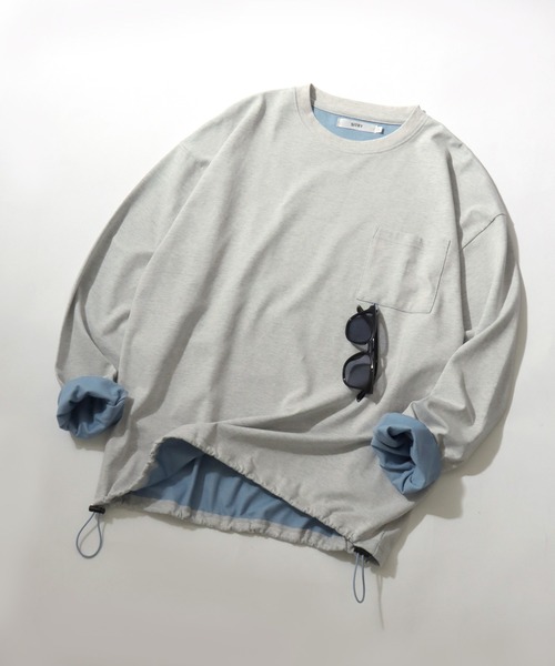 SITRY（シトリー）の「SITRY Double Face Mulch Function Drawcord T-shirt/別注 吸水速乾 抗菌 ダブルフェイス 配色 オーバーサイズ ドローコード ロールアップ 長袖Tシャツ ロンT レディース メンズ（Tシャツ/カットソー・メンズ・グレー/ベージュ/ネイビー/ブラック/アッシュ/チャコール・M/L/XL）」の4枚目の写真