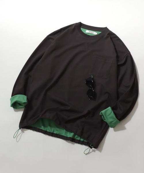 SITRY（シトリー）の「SITRY Double Face Mulch Function Drawcord T-shirt/別注 吸水速乾 抗菌 ダブルフェイス 配色 オーバーサイズ ドローコード ロールアップ 長袖Tシャツ ロンT レディース メンズ（Tシャツ/カットソー・メンズ・グレー/ベージュ/ネイビー/ブラック/アッシュ/チャコール・M/L/XL）」の5枚目の写真