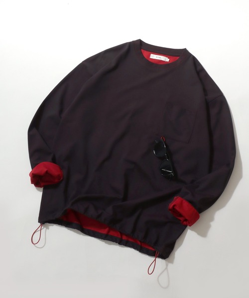 SITRY（シトリー）の「SITRY Double Face Mulch Function Drawcord T-shirt/別注 吸水速乾 抗菌 ダブルフェイス 配色 オーバーサイズ ドローコード ロールアップ 長袖Tシャツ ロンT レディース メンズ（Tシャツ/カットソー・メンズ・グレー/ベージュ/ネイビー/ブラック/アッシュ/チャコール・M/L/XL）」の2枚目の写真