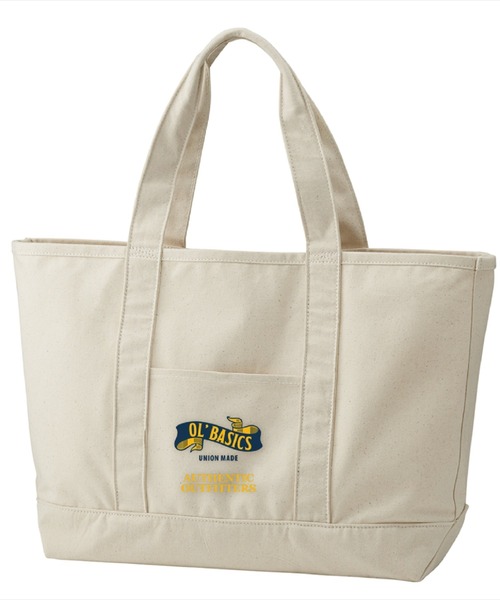 Ol' Basics(オールベーシックス)の「Ol' Basics(オール・ベーシックス) ビッグトートバッグ キャンバス リボンイラスト ロゴ プリント 鞄 BAG アメカジ メンズ レディース ユニセックス(トートバッグ・レディース・ベージュ系1/ベージュ系2・FREE)」の2枚目の写真