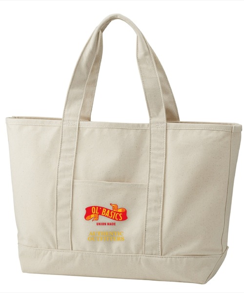 Ol' Basics(オールベーシックス)の「Ol' Basics(オール・ベーシックス) ビッグトートバッグ キャンバス リボンイラスト ロゴ プリント 鞄 BAG アメカジ メンズ レディース ユニセックス(トートバッグ・レディース・ベージュ系1/ベージュ系2・FREE)」の1枚目の写真