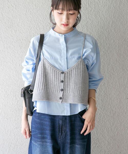 ITEMS URBANRESEARCH(アイテムズ アーバンリサーチ)の「ニットキャミソールレイヤードブラウス(シャツ/ブラウス・レディース・ベージュ/ライトブルー・FREE)」の2枚目の写真