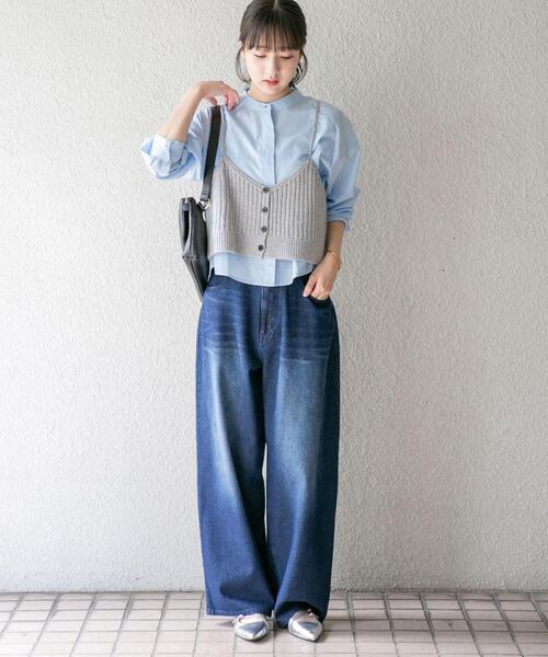 ITEMS URBANRESEARCH(アイテムズ アーバンリサーチ)の「ニットキャミソールレイヤードブラウス(シャツ/ブラウス・レディース・ベージュ/ライトブルー・FREE)」の6枚目の写真