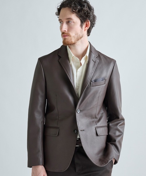MEN'S BIGI(メンズビギ)の「シープレザー テーラードレザージャケット(テーラードジャケット・メンズ・ブラック/ブラウン・01/02/03/04)」の1枚目の写真