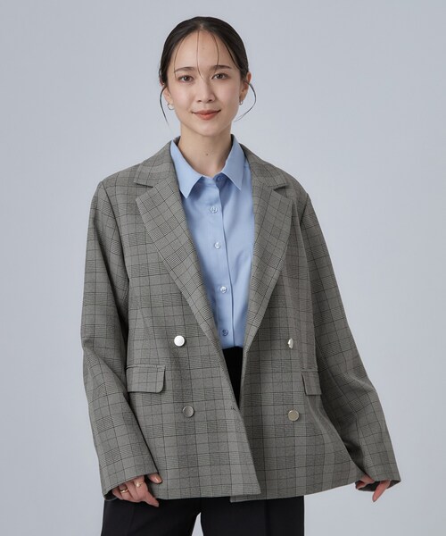 SHOO・LA・RUE(シューラルー)の「【セットアップ可/洗濯後しわになりにくい】ウールフィール ダブルジャケット(テーラードジャケット・レディース・グレー系その他2/ナチュラル/ブラウン系その他2・01/02/03/04)」の5枚目の写真
