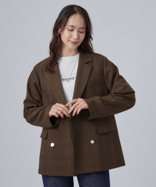 SHOO・LA・RUE(シューラルー)の「【セットアップ可/洗濯後しわになりにくい】ウールフィール ダブルジャケット(テーラードジャケット・レディース・グレー系その他2/ナチュラル/ブラウン系その他2・01/02/03/04)」の12枚目の写真