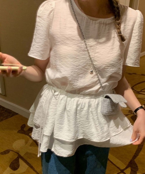 Girly Doll(ガーリードール)の「ダブルフリルヘム半袖ブラウス(シャツ/ブラウス・レディース・ブラック/ホワイト・FREE)」の21枚目の写真
