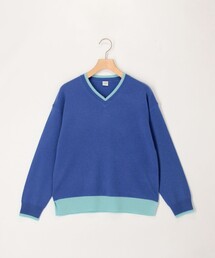 カシミヤ100％配色Vネックプルオーバーニット