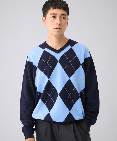 EDIFICE(エディフィス)の「《EDIFICE by PIPPIOLINO》アーガイル Vネック ニット(ニット/セーター・メンズ・ネイビー/ブラウン・MEDIUM/LARGE)」の7枚目の写真