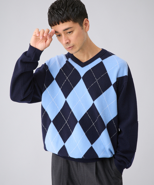 EDIFICE(エディフィス)の「《EDIFICE by PIPPIOLINO》アーガイル Vネック ニット(ニット/セーター・メンズ・ネイビー/ブラウン・MEDIUM/LARGE)」の8枚目の写真