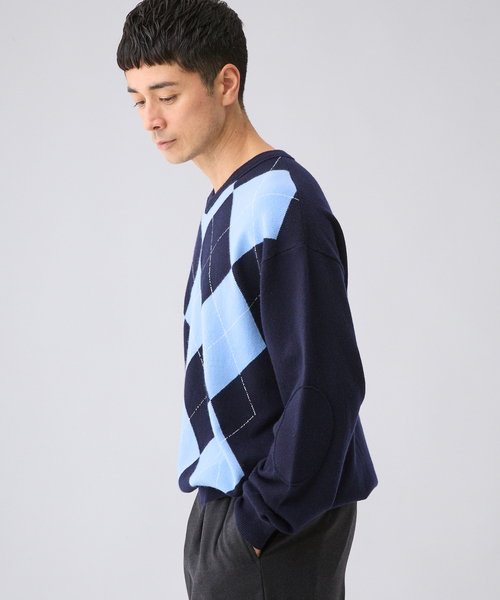 EDIFICE(エディフィス)の「《EDIFICE by PIPPIOLINO》アーガイル Vネック ニット(ニット/セーター・メンズ・ネイビー/ブラウン・MEDIUM/LARGE)」の9枚目の写真