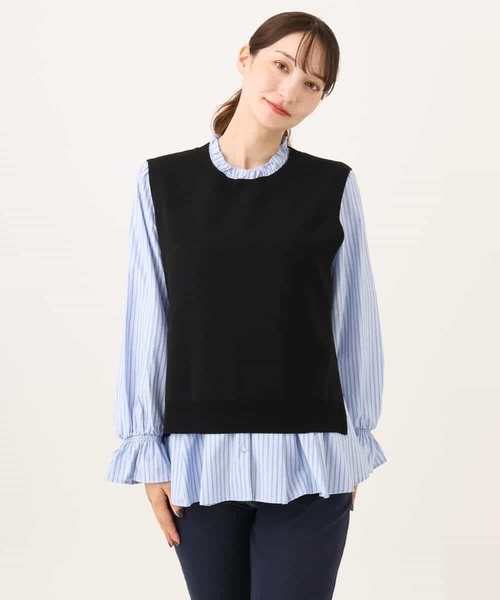 MK MICHEL KLEIN（エムケーミッシェルクラン）の「[洗える]フリルハイネックブラウス×ニットベスト ツインセット（シャツ/ブラウス・レディース・ブラック/ブラウン・38）」の16枚目の写真