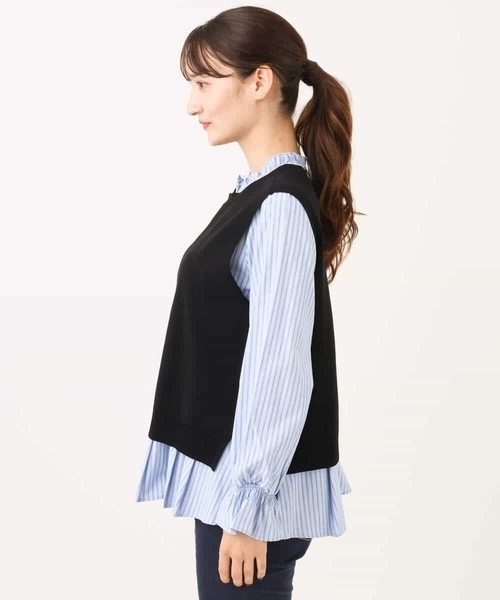 MK MICHEL KLEIN（エムケーミッシェルクラン）の「[洗える]フリルハイネックブラウス×ニットベスト ツインセット（シャツ/ブラウス・レディース・ブラック/ブラウン・38）」の17枚目の写真