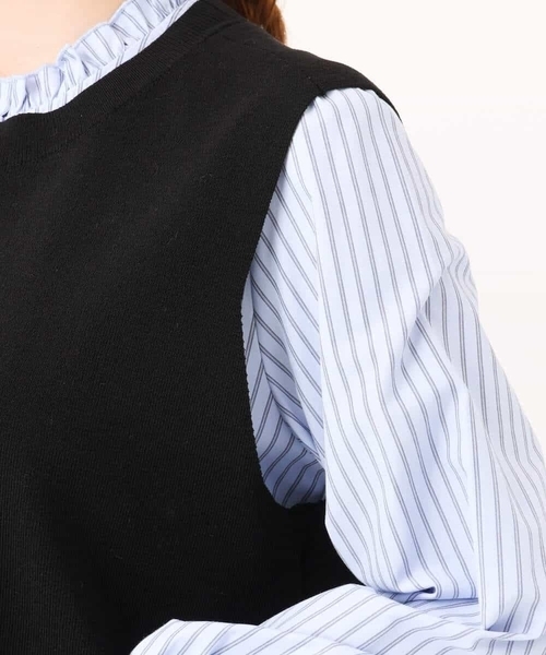 MK MICHEL KLEIN（エムケーミッシェルクラン）の「[洗える]フリルハイネックブラウス×ニットベスト ツインセット（シャツ/ブラウス・レディース・ブラック/ブラウン・38）」の8枚目の写真