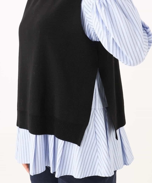 MK MICHEL KLEIN（エムケーミッシェルクラン）の「[洗える]フリルハイネックブラウス×ニットベスト ツインセット（シャツ/ブラウス・レディース・ブラック/ブラウン・38）」の9枚目の写真