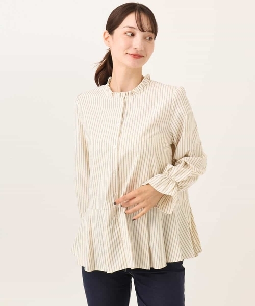 MK MICHEL KLEIN（エムケーミッシェルクラン）の「[洗える]フリルハイネックブラウス×ニットベスト ツインセット（シャツ/ブラウス・レディース・ブラック/ブラウン・38）」の6枚目の写真