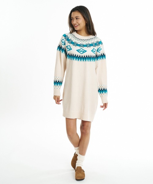 BILLABONG(ビラボン)の「BILLABONG ウィメンズ FAIR ISLE SWEATER ONEPIECE ワンピース 【2026年秋冬モデル】/ビラボンジャガードニットワンピ(ワンピース・レディース・ブラウン/アイボリー・MEDIUM/LARGE)」の4枚目の写真