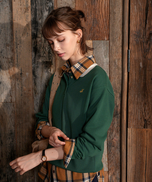 PIGMENT(ピグメント)の「タントン無地ラグビーバックシマンツーマン (YZTS2606035)(スウェット・レディース・グリーン/チャコールグレー/ネイビー/オートミール・FREE)」の5枚目の写真