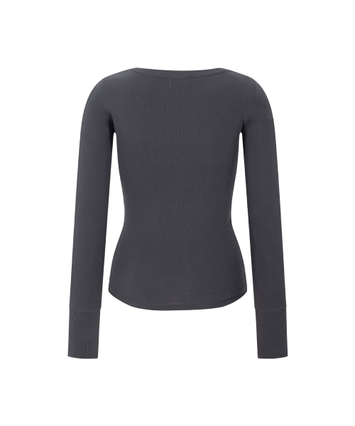 PLEASENOFOLLOW(プリーズノーフォロー)の「Zen Button ロングスリーブトップ(チャコール)(Tシャツ/カットソー・レディース・その他・FREE)」の2枚目の写真