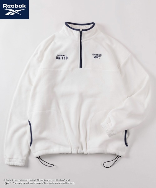 Reebok（リーボック）の「【77】【Reebok/リーボック】フリース ハーフジップ プルオーバー/ハーフジップフリース/スタンドカラー/裾ドローコード/配色ファスナー/配色バインダー/ユニセックス/レディース/メンズ（スウェット・メンズ・キャメル/ネイビー/ホワイト/ブラック・M/L/XL）」の2枚目の写真