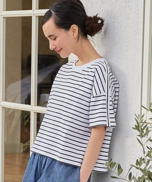 green label relaxing（グリーンレーベルリラクシング）の「CF へヴィウェイト SSL Tシャツ◆（Tシャツ/カットソー・レディース・オフホワイト/ホワイト×ネイビー/グレー/モカ/レッド/その他2・FREE）」の3枚目の写真