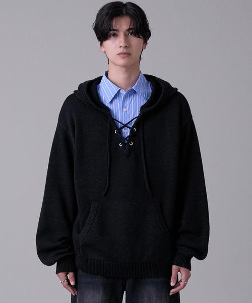 Lace-Up Knit Hoodie/Parka / レースアップニットフーディ/パーカー