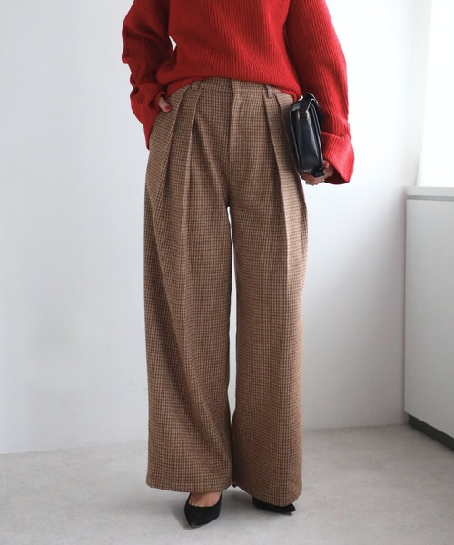起毛チェックタックパンツ
