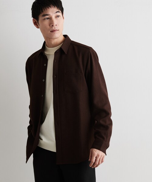 THE SHOP TK (ザ ショップ ティーケー )の「【洗濯機OK】ウールライク 長袖オックスシャツ(シャツ/ブラウス・メンズ・ブラウン系その他/ブラック/チャコールグレー・02/03/04)」の3枚目の写真