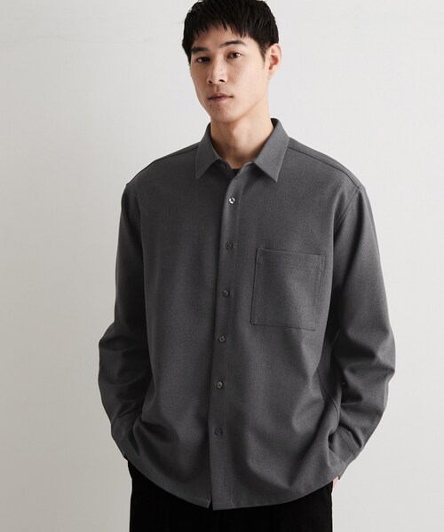 THE SHOP TK (ザ ショップ ティーケー )の「【洗濯機OK】ウールライク 長袖オックスシャツ(シャツ/ブラウス・メンズ・ブラウン系その他/ブラック/チャコールグレー・02/03/04)」の1枚目の写真