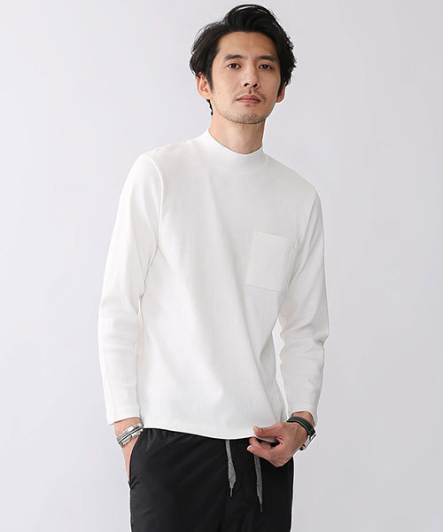 NANO universe(ナノユニバース)の「30/2フライスモックネックPO(Tシャツ/カットソー・メンズ・ブラック/ホワイト/チャコール・LARGE/SMALL/MEDIUM/X-LARGE)」の2枚目の写真