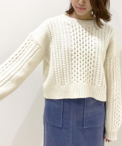 Jewel Changes（ジュエルチェンジズ）の「〓★JC アラン柄 パフスリーブ袖 プルオーバー（ニット/セーター・レディース・ブラック/オフホワイト・FREE）」の2枚目の写真