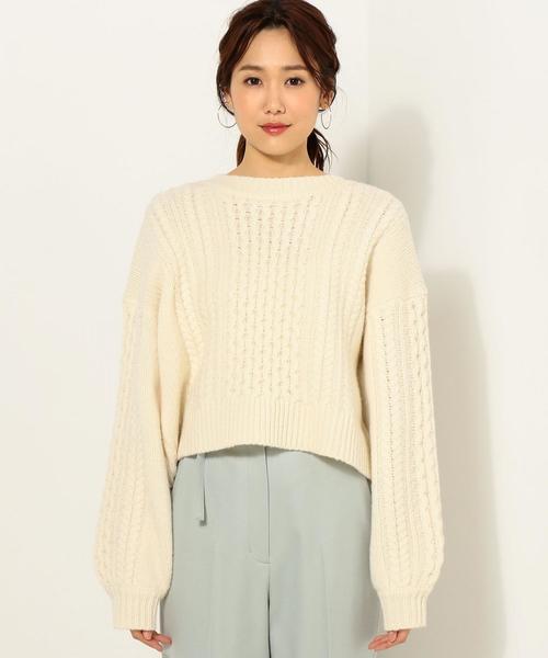 Jewel Changes（ジュエルチェンジズ）の「〓★JC アラン柄 パフスリーブ袖 プルオーバー（ニット/セーター・レディース・ブラック/オフホワイト・FREE）」の4枚目の写真