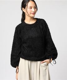 2WAYで着こなせる大人フェミニントップス！袖リボンシャーリングオフショルダーシャギーニットトップス/レディース[C2958]神戸レタス