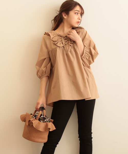 FREE'S MART(フリーズマート)の「フリルかごバッグ(かごバッグ・レディース・ホワイト/ブラウン・フリ-)」の4枚目の写真