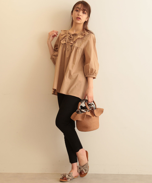 FREE'S MART(フリーズマート)の「フリルかごバッグ(かごバッグ・レディース・ホワイト/ブラウン・フリ-)」の3枚目の写真